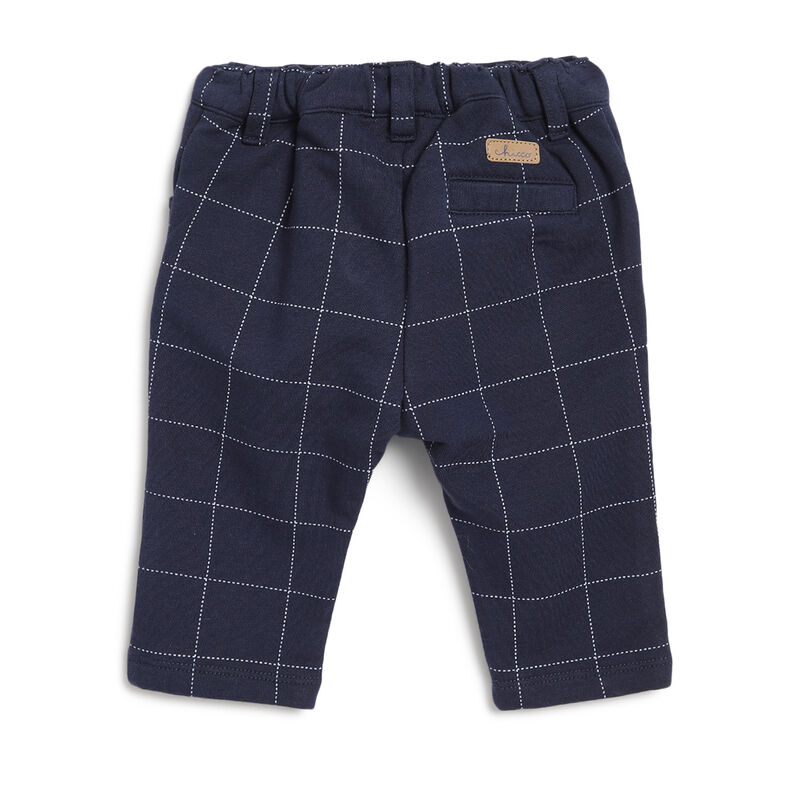 Boys Dark Blue Checkered Long Trousers image number 1
